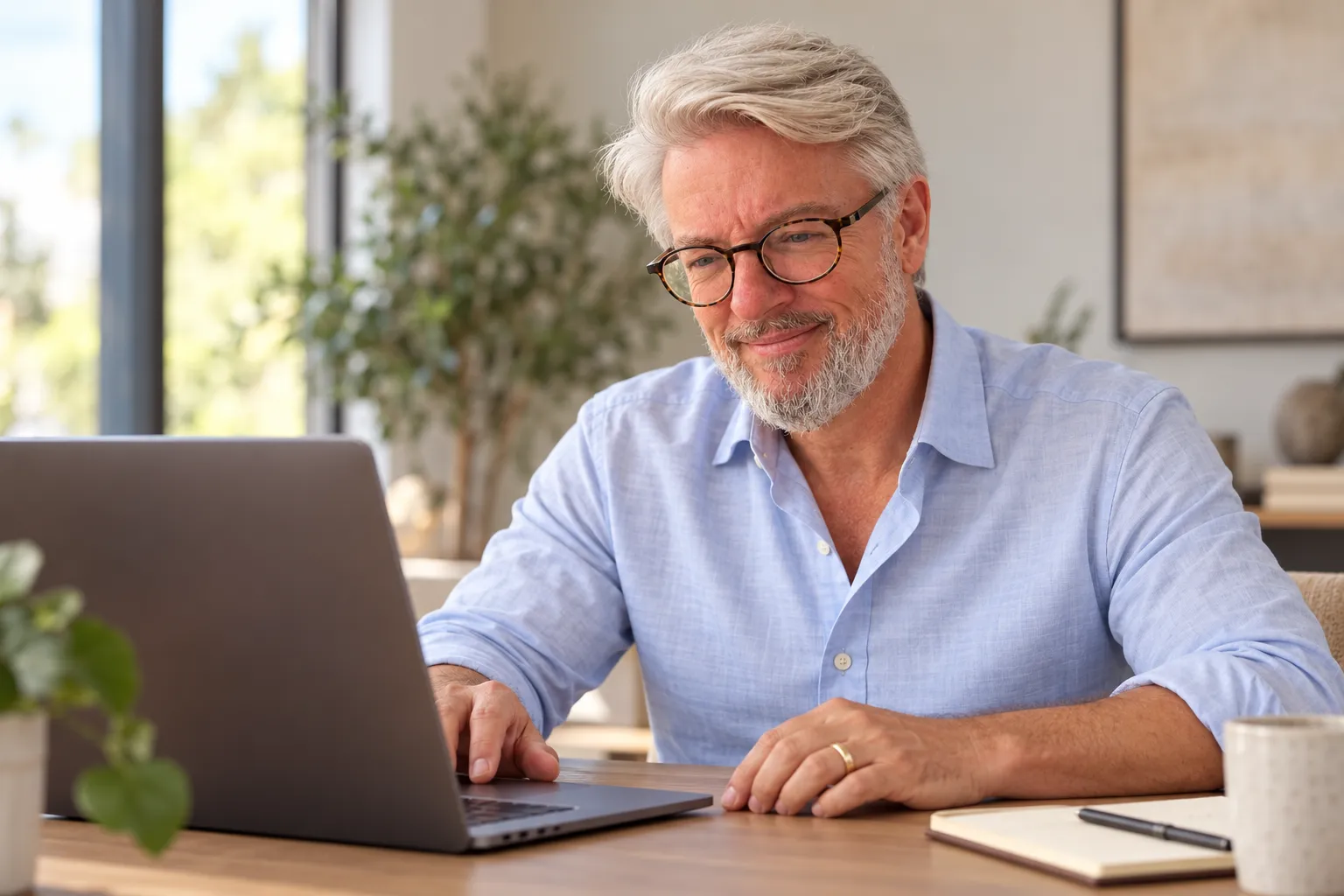 Dan Stewart working at a laptop